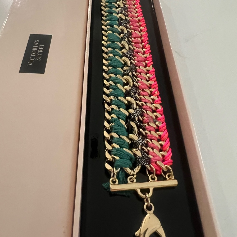 Victoria's Secret Green and Pink Chain Link Bracelet Set